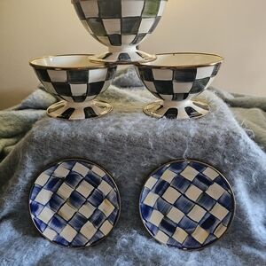 MacKenzie-Childs Checkered Serveware Set - Black, White, Blue, Green